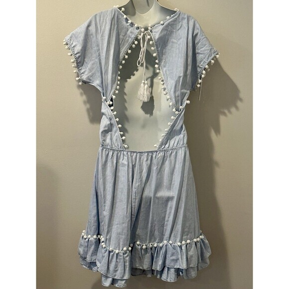 Peixoto Nissi Pompom Tiered Ruffle Mini Dress in Sky Blue Size M Medium NWT!!! - Picture 3 of 5
